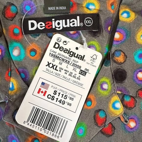Desigual Men's XXL Polka Dot Button-Up Shirt  Multicolored Circles  - MSRP $115 - Picture 6 of 11